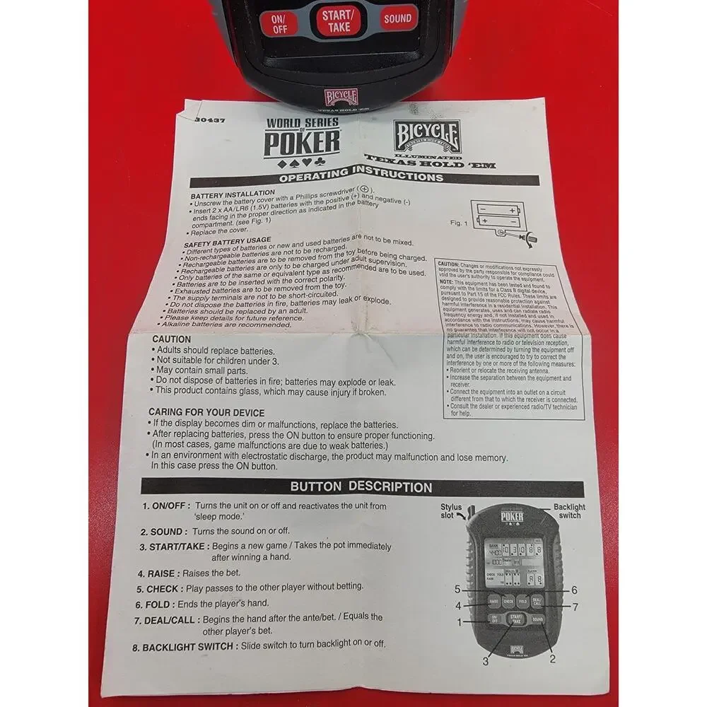 Bicycle Texas Hold Em Poker Handheld Game World Series Illuminated